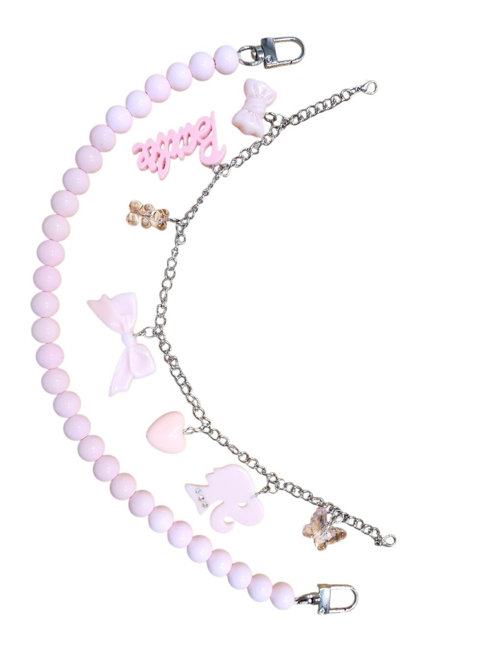 Pink Charm Beaded with Silver Chain For Bag - Picture 1 of 1
